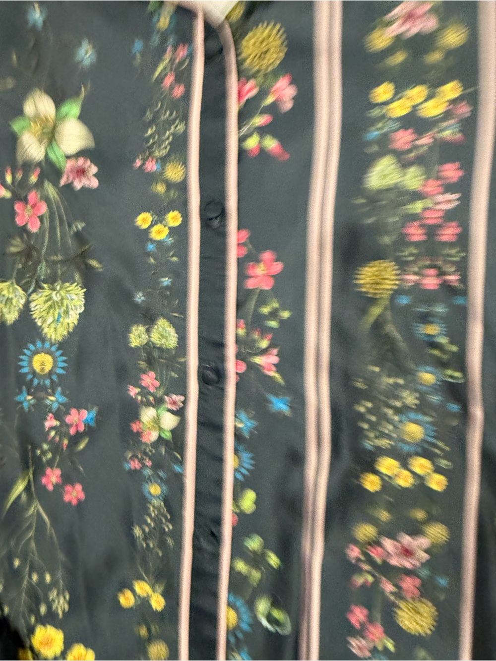 Ted Baker London Green Floral Stripe Satin Pajama Set with Piping Button-Up - Picture 4 of 13